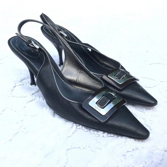 Prada Shoes - Prada Black Leather Sling Back Loafers sz 7